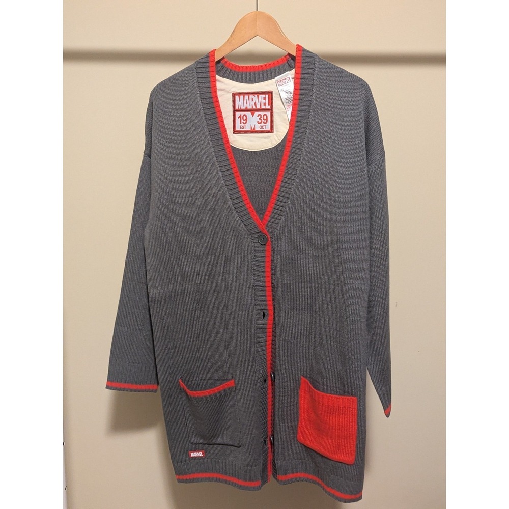 Marvel Disney Parks Cardigan Women's‎ Small Oversized Gray Red Sweater NWT